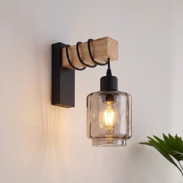 Brilagi - Zidna svjetiljka WOOD GLASS 1xE27/60W/230V borovina/crna/dimljeno bež