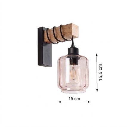 Brilagi - Zidna svjetiljka WOOD GLASS 1xE27/60W/230V borovina/crna/dimljeno bež