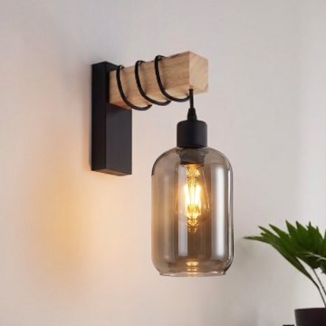 Brilagi - Zidna svjetiljka WOOD GLASS 1xE27/60W/230V borovina/crna/dimno siva