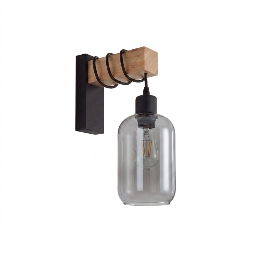 Brilagi - Zidna svjetiljka WOOD GLASS 1xE27/60W/230V borovina/crna/dimno siva