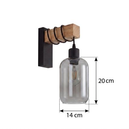 Brilagi - Zidna svjetiljka WOOD GLASS 1xE27/60W/230V borovina/crna/dimno siva