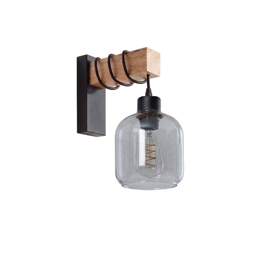 Brilagi - Zidna svjetiljka WOOD GLASS 1xE27/60W/230V borovina/crna/zadimljeno-siva