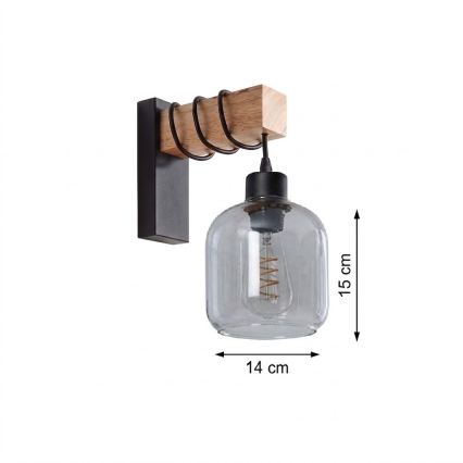 Brilagi - Zidna svjetiljka WOOD GLASS 1xE27/60W/230V borovina/crna/zadimljeno-siva