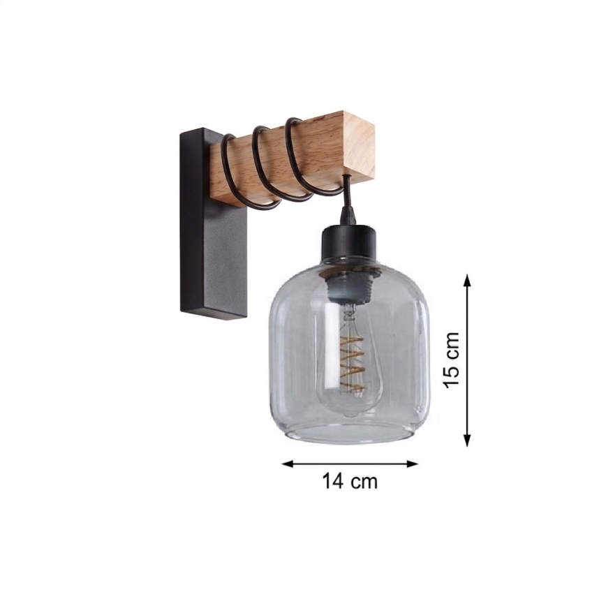 Brilagi - Zidna svjetiljka WOOD GLASS 1xE27/60W/230V borovina/crna/zadimljeno-siva