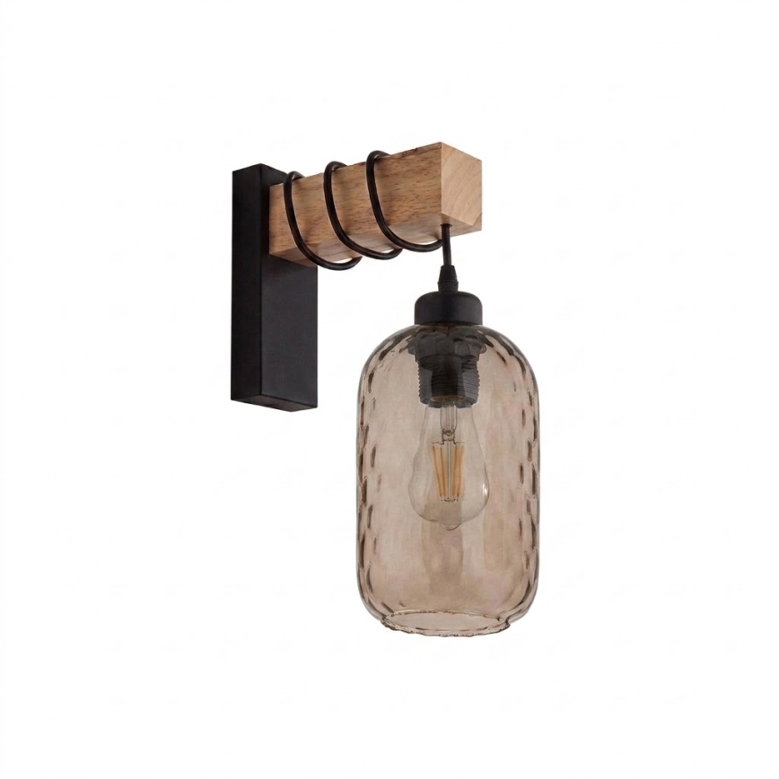 Brilagi - Zidno svjetilo WOOD GLASS 1xE27/60W/230V borovina/crna/zadimljeno smeđa