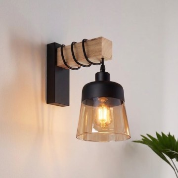 Brilagi - Zidna svjetiljka WOOD GLASS 1xE27/60W/230V borovina/crna/dimno smeđa