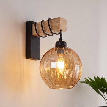 Brilagi - Zidna svjetiljka WOOD GLASS 1xE27/60W/230V borovina/crna/zadimljena smeđa