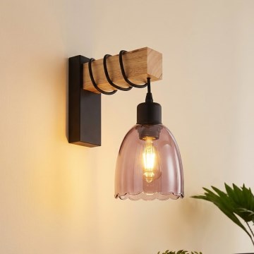 Brilagi - Zidna svjetiljka WOOD GLASS 1xE27/60W/230V borovina/crna/zadimljeno bež