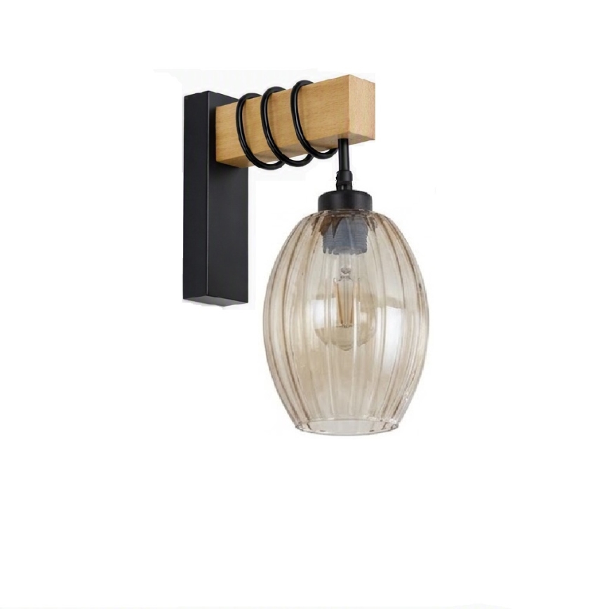 Brilagi - Zidna svjetiljka WOOD GLASS 1xE27/60W/230V borovina/crna/dimljeno bež