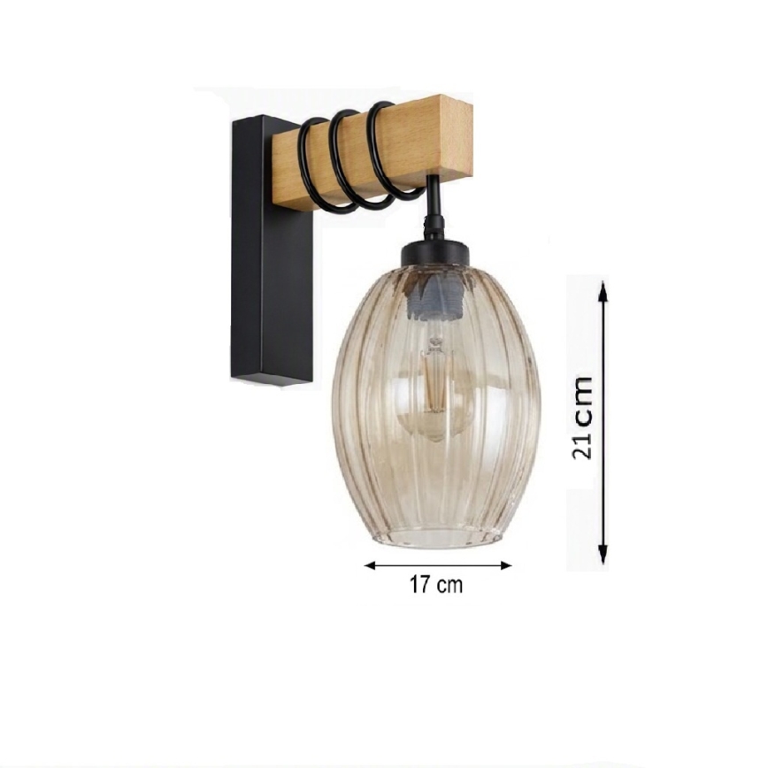 Brilagi - Zidna svjetiljka WOOD GLASS 1xE27/60W/230V borovina/crna/dimljeno bež