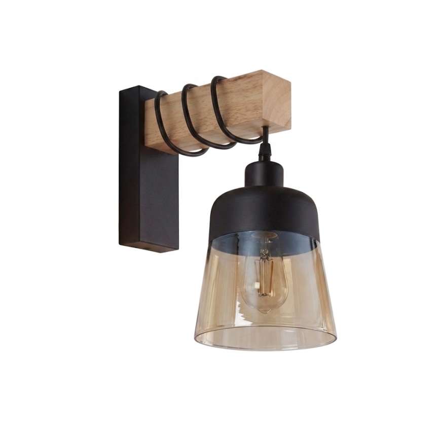 Brilagi - Zidna svjetiljka WOOD GLASS 1xE27/60W/230V borovina/crna/dimno smeđa