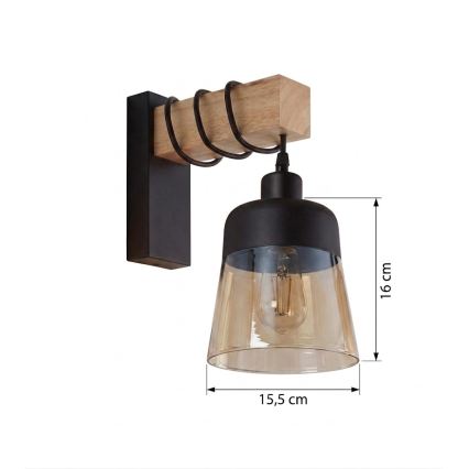 Brilagi - Zidna svjetiljka WOOD GLASS 1xE27/60W/230V borovina/crna/dimno smeđa
