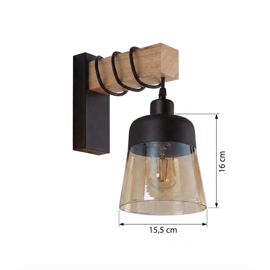 Brilagi - Zidna svjetiljka WOOD GLASS 1xE27/60W/230V borovina/crna/dimno smeđa