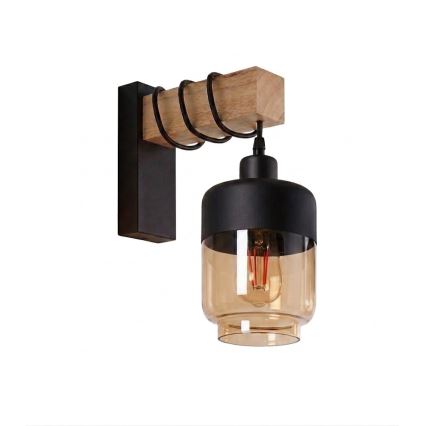 Brilagi - Zidna svjetiljka WOOD GLASS 1xE27/60W/230V borovina/crna/dimno-smeđa