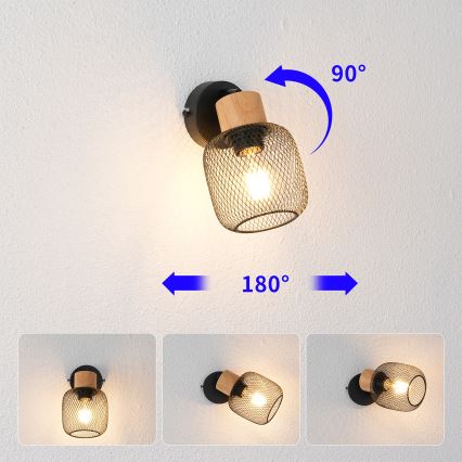 Brilagi - Zidni spot BASKLITE 1xE27/15W/230V drvo/crna