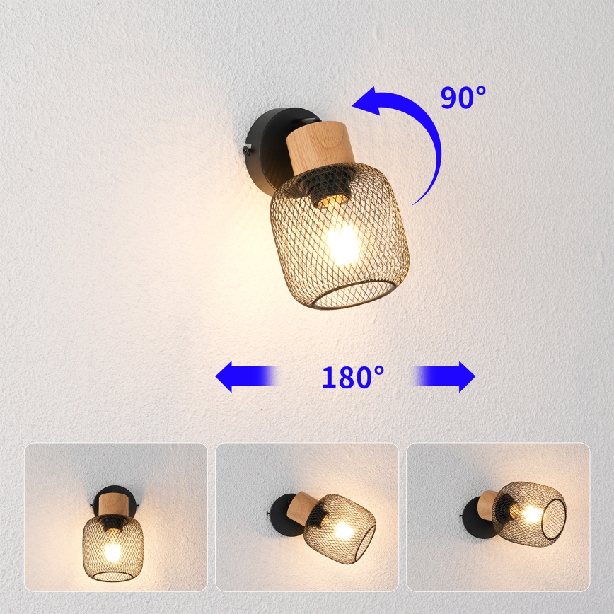 Brilagi - Zidni spot BASKLITE 1xE27/15W/230V drvo/crna