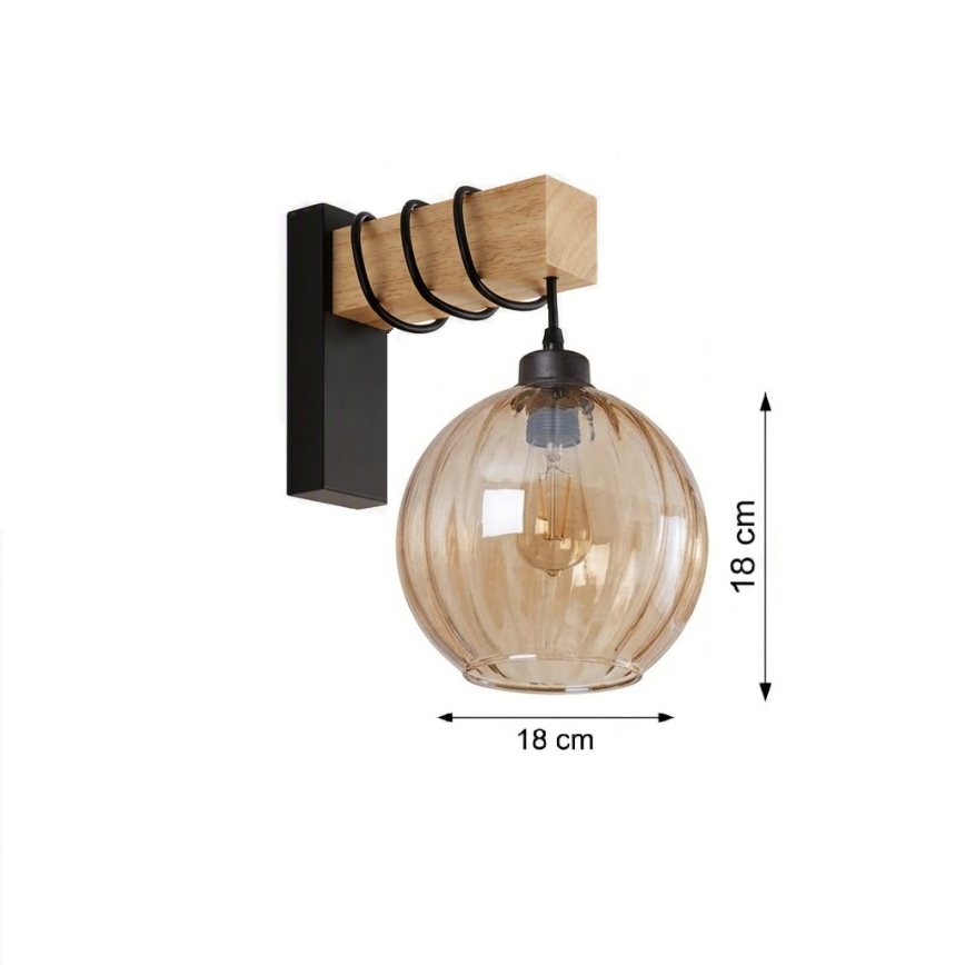 Brilagi - Zidna svjetiljka WOOD GLASS 1xE27/60W/230V borovina/crna/zadimljena smeđa