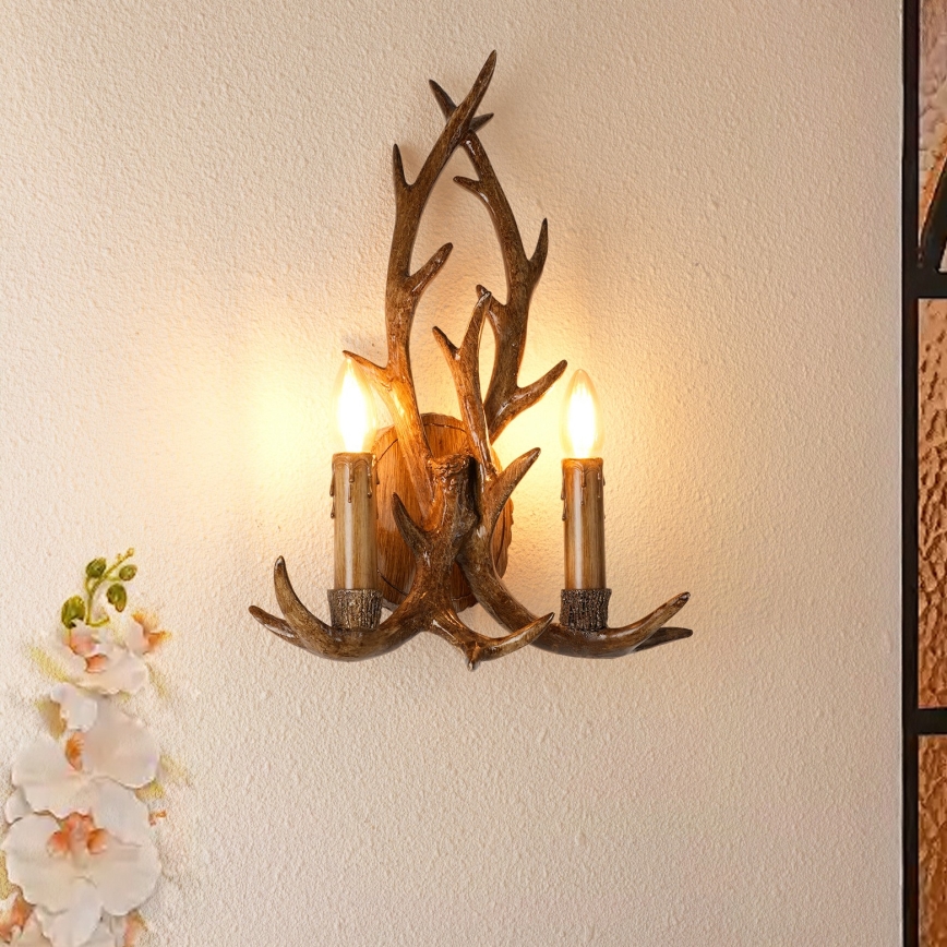 Brilagi - Zidno svjetlo DEER 2xE14/10W/230V rogovlje