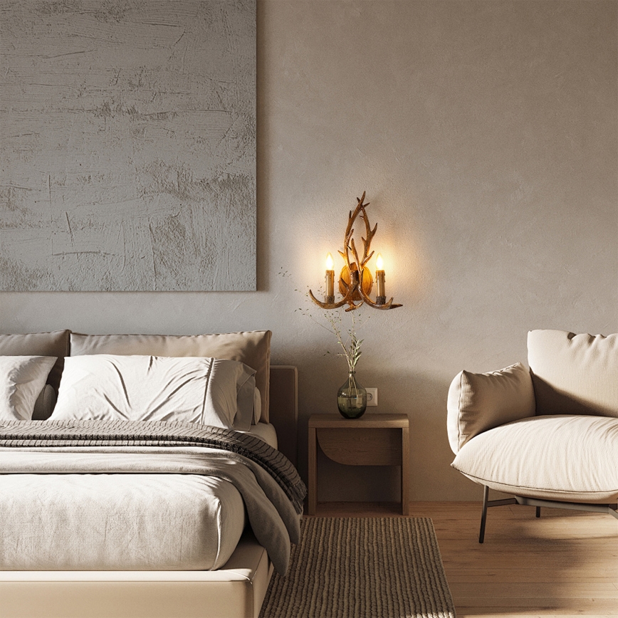 Brilagi - Zidno svjetlo DEER 2xE14/10W/230V rogovlje