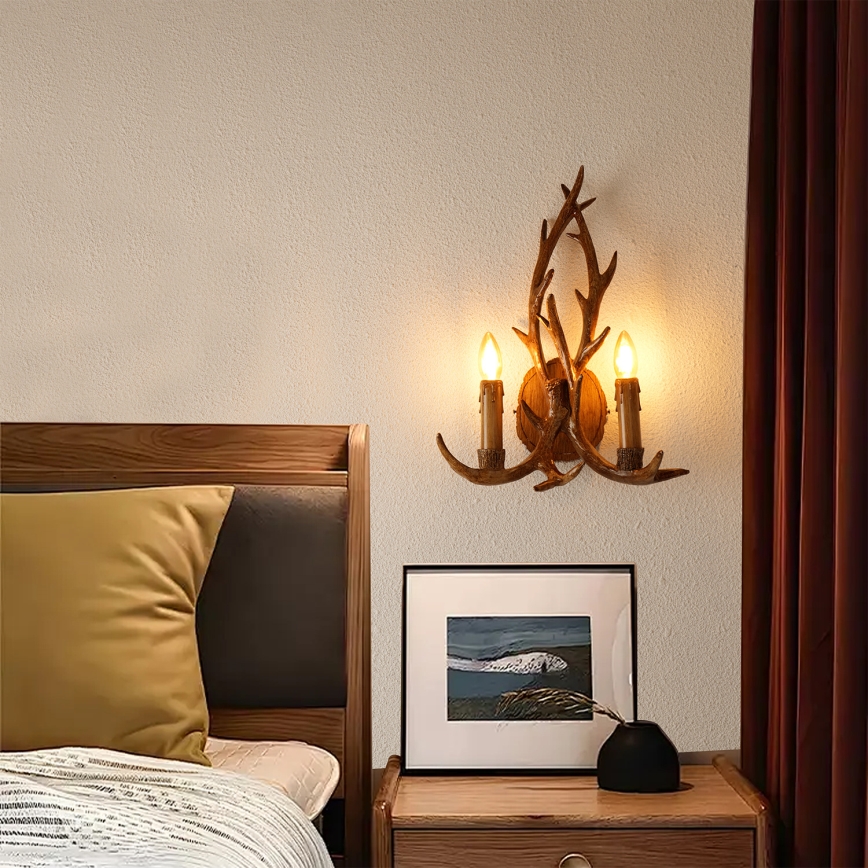 Brilagi - Zidno svjetlo DEER 2xE14/10W/230V rogovlje