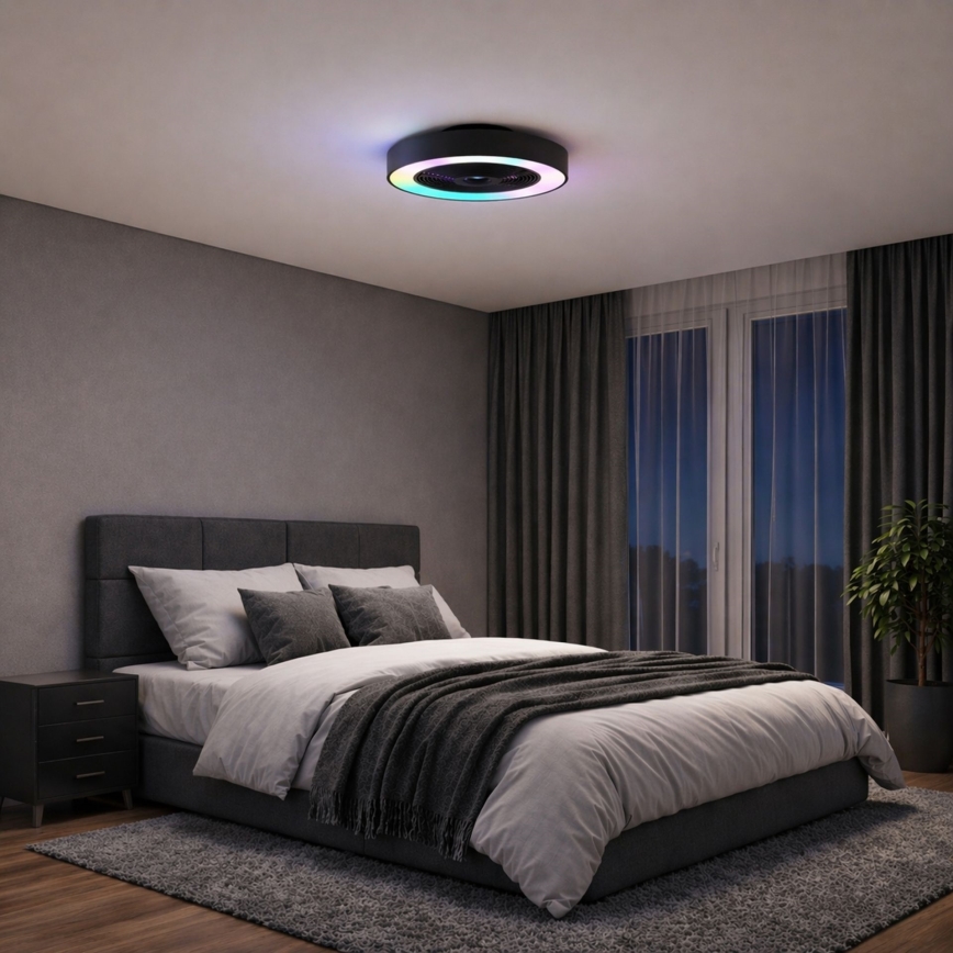Brilliant - LED RGBW stropna svjetiljka s ventilatorom CATANIA, s mogućnošću prigušivanja LED/37W/230V 2700-6500K Ø 48,6 cm crna + daljinski upravljač