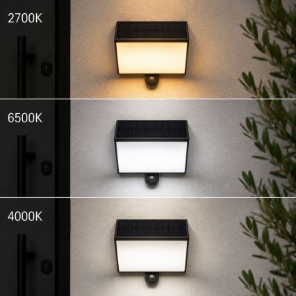 Brilliant - LED solarno zidno svjetlo s senzorom SIERRA LED/6W/3,7V 2700/4000/6500K 2000 mAh IP54 crno