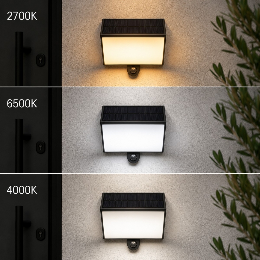Brilliant - LED solarno zidno svjetlo s senzorom SIERRA LED/6W/3,7V 2700/4000/6500K 2000 mAh IP54 crno