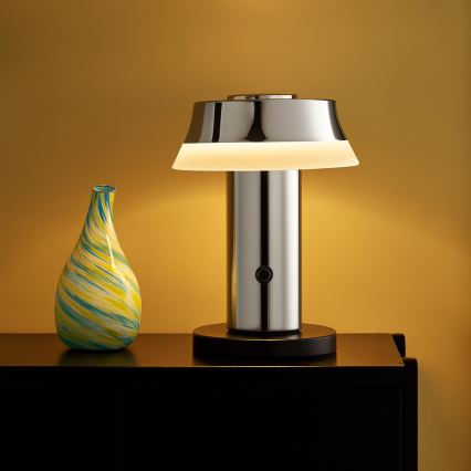Brilliant - LED stolna lampa KINICH s punjivom baterijom, dodirnim upravljanjem i podesivom svjetlinom LED/2,5W/5V 2700K 2600 mAh sjajni krom