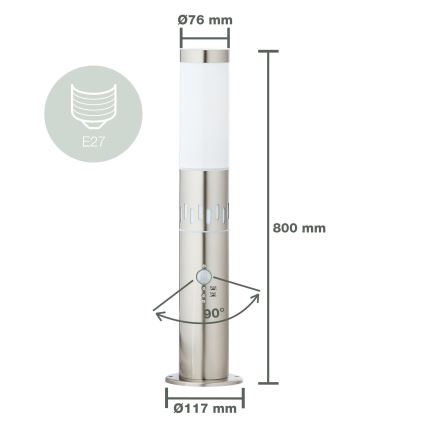 Brilliant - LED Vanjska lampa sa senzorom LEIGH LED/0,9W/230V + 1xE27/11W 80 cm IP44 sjajni krom