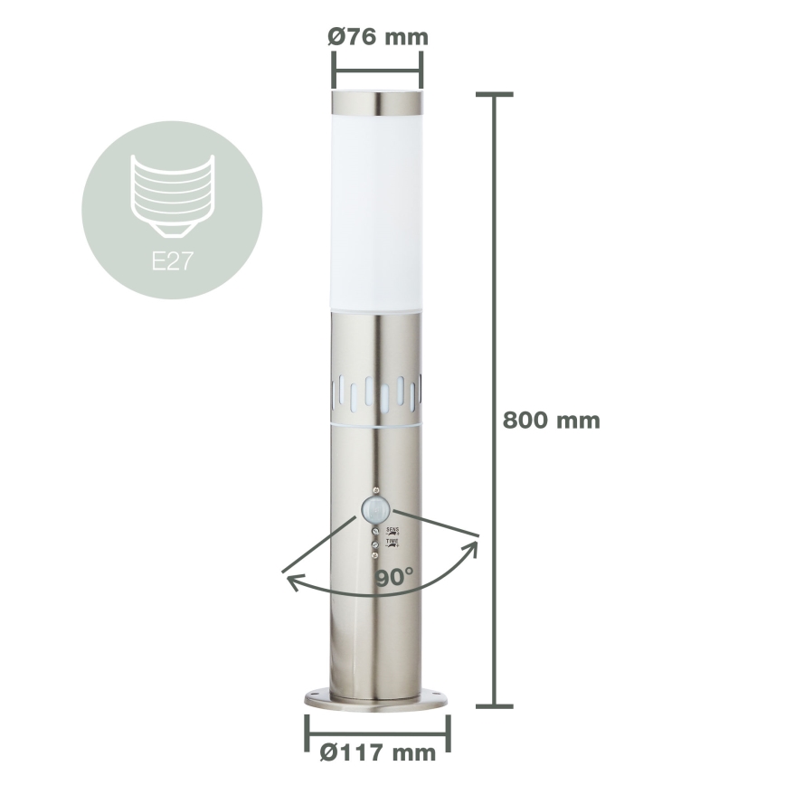 Brilliant - LED Vanjska lampa sa senzorom LEIGH LED/0,9W/230V + 1xE27/11W 80 cm IP44 sjajni krom