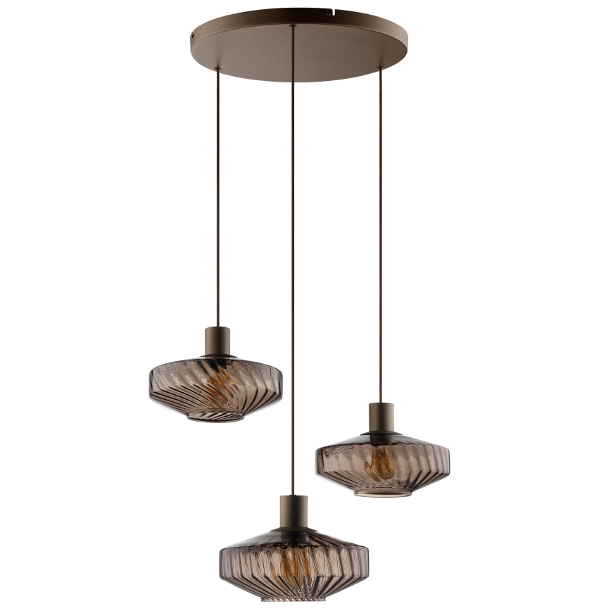 Brilliant - Luster na sajli LYN 3xE27/20W/230V Ø 69 cm smeđa/zadimljena smeđa