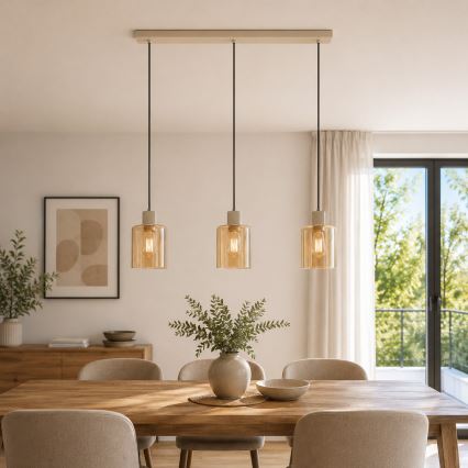 Brilliant - Luster na sajli LYSKA 3xE27/20W/230V krem/bež zadimljeno