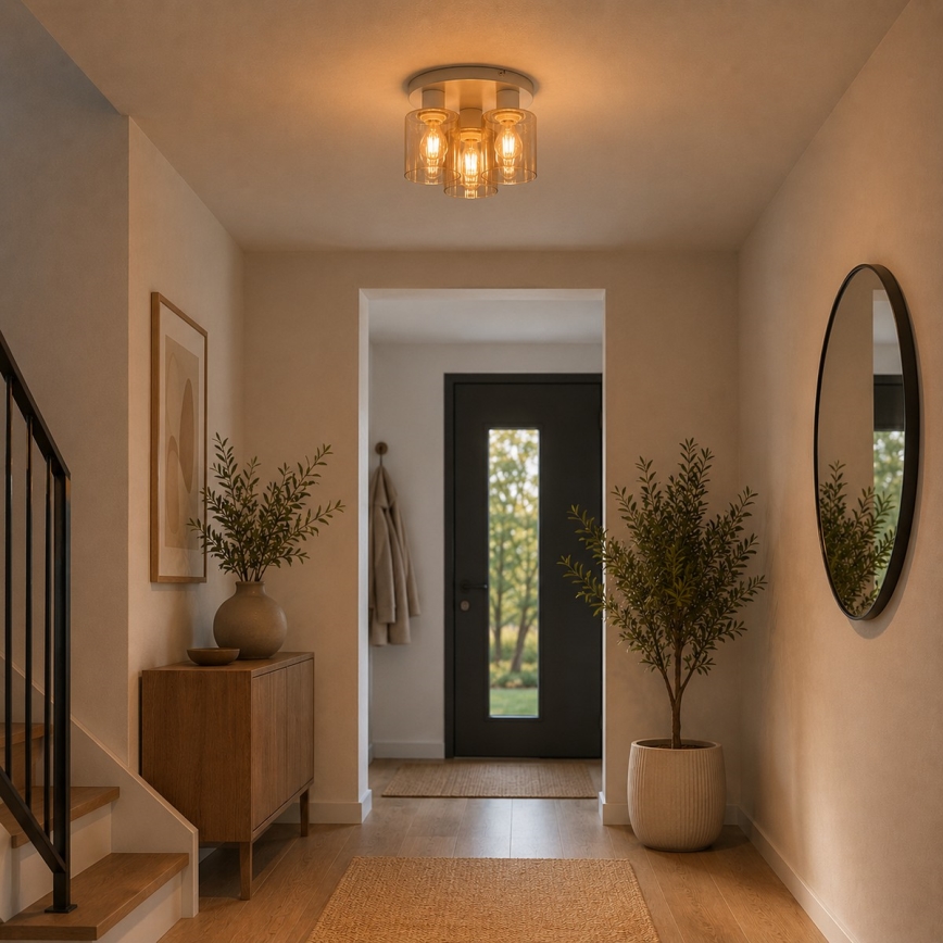 Brilliant - Luster za površinsku montažu LYSKA 3xE27/20W/230V Ø 31 cm krem/dimni bež