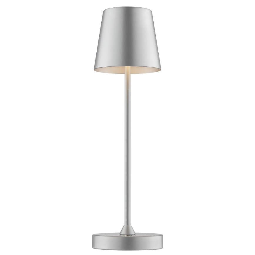 Brilliant - punjiva LED stolna lampa za vanjsku upotrebu s dodirnim upravljanjem i mogućnošću prigušivanja ELORA LED/2,5W/5V 2700K 2600 mAh IP44 srebrna
