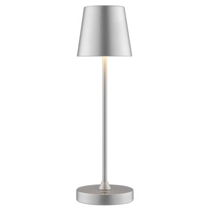 Brilliant - punjiva LED stolna lampa za vanjsku upotrebu s dodirnim upravljanjem i mogućnošću prigušivanja ELORA LED/2,5W/5V 2700K 2600 mAh IP44 srebrna