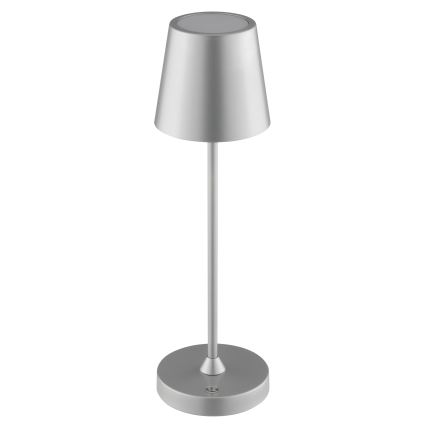 Brilliant - punjiva LED stolna lampa za vanjsku upotrebu s dodirnim upravljanjem i mogućnošću prigušivanja ELORA LED/2,5W/5V 2700K 2600 mAh IP44 srebrna