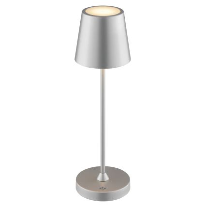 Brilliant - punjiva LED stolna lampa za vanjsku upotrebu s dodirnim upravljanjem i mogućnošću prigušivanja ELORA LED/2,5W/5V 2700K 2600 mAh IP44 srebrna