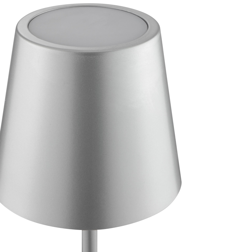 Brilliant - punjiva LED stolna lampa za vanjsku upotrebu s dodirnim upravljanjem i mogućnošću prigušivanja ELORA LED/2,5W/5V 2700K 2600 mAh IP44 srebrna