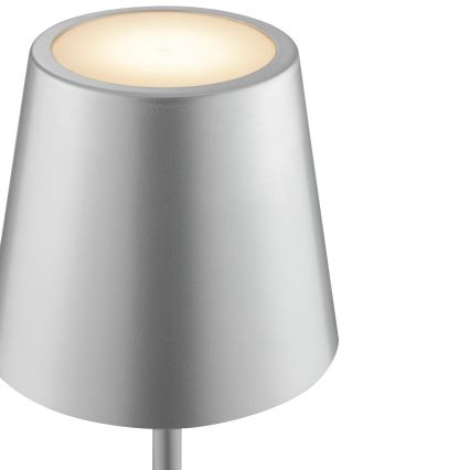 Brilliant - punjiva LED stolna lampa za vanjsku upotrebu s dodirnim upravljanjem i mogućnošću prigušivanja ELORA LED/2,5W/5V 2700K 2600 mAh IP44 srebrna