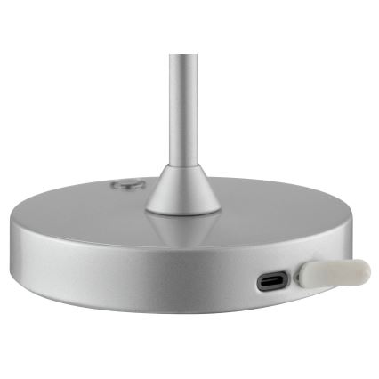 Brilliant - punjiva LED stolna lampa za vanjsku upotrebu s dodirnim upravljanjem i mogućnošću prigušivanja ELORA LED/2,5W/5V 2700K 2600 mAh IP44 srebrna