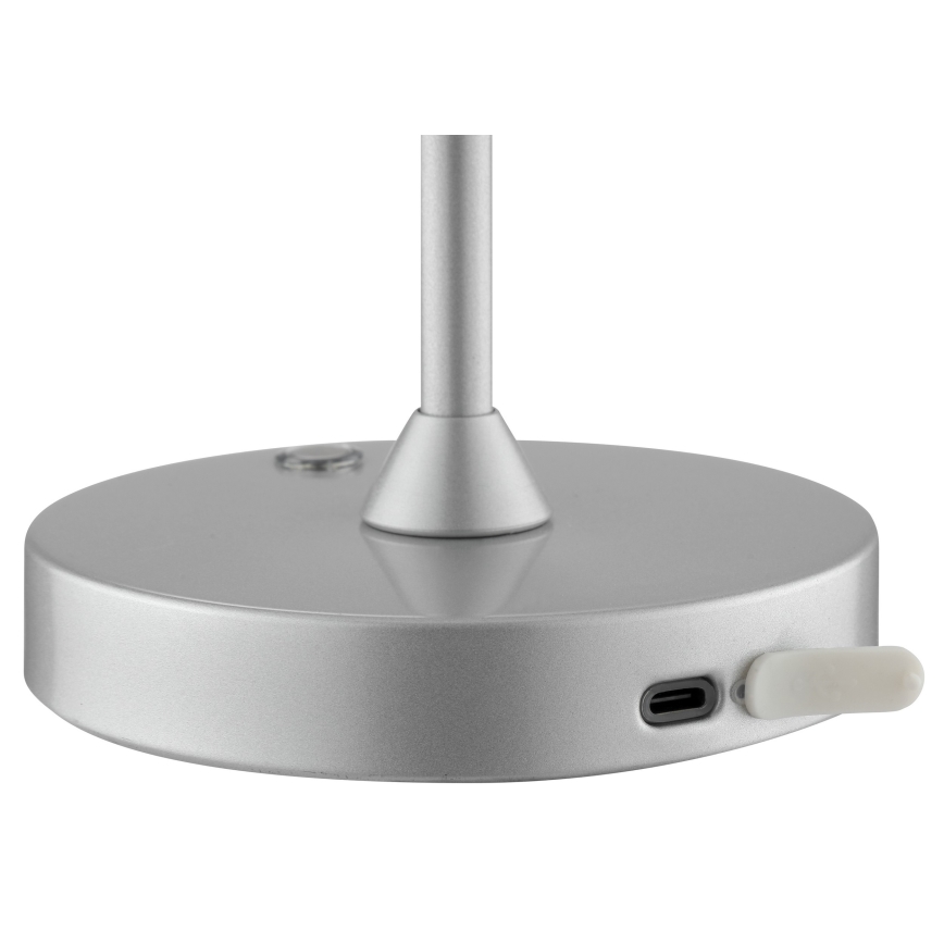 Brilliant - punjiva LED stolna lampa za vanjsku upotrebu s dodirnim upravljanjem i mogućnošću prigušivanja ELORA LED/2,5W/5V 2700K 2600 mAh IP44 srebrna