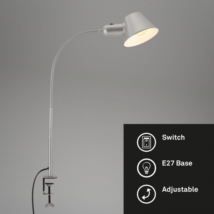 Brilo - Fleksibilna stolna lampa s klipsom 1xE27/10W/230V srebrna