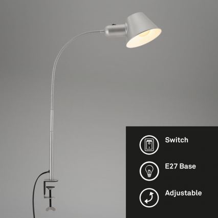 Brilo - Fleksibilna stolna lampa s kopčom 1xE27/10W/230V srebrna