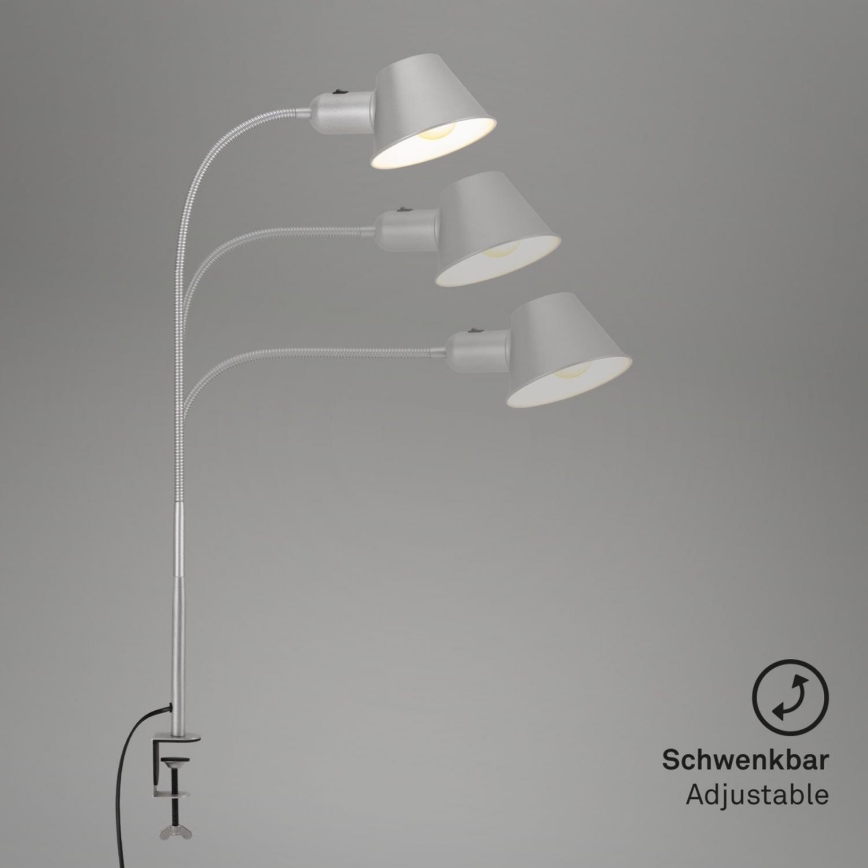Brilo - Fleksibilna stolna lampa s kopčom 1xE27/10W/230V srebrna