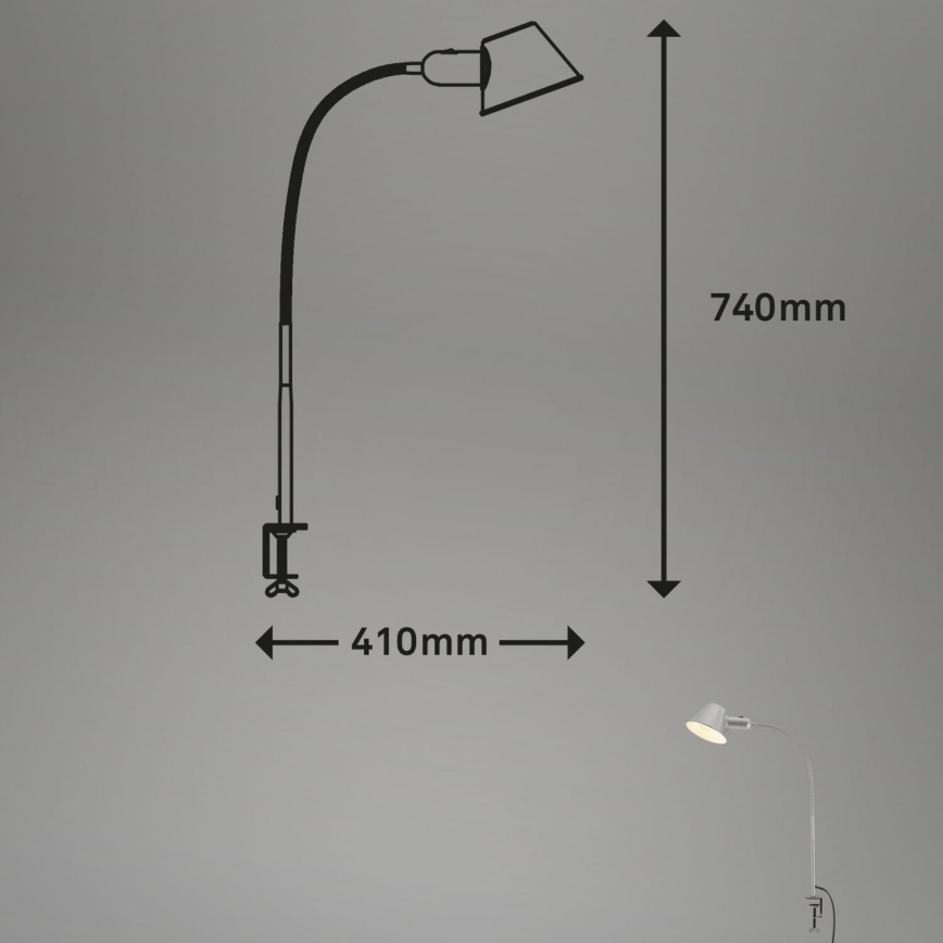 Brilo - Fleksibilna stolna lampa s kopčom 1xE27/10W/230V srebrna