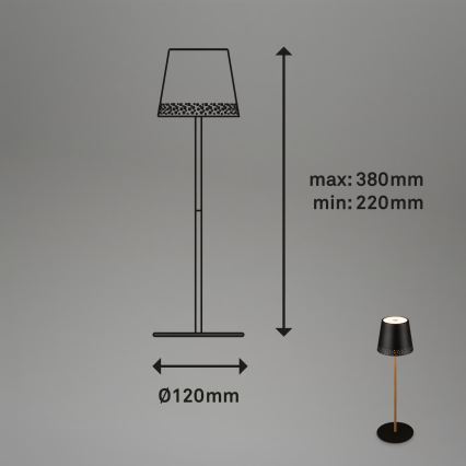 Brilo - prigušljiva LED punjiva dodirna vanjska stolna lampa KIKI LED/2,6W/5V IP44 2600 mAh crna