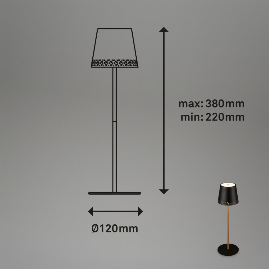 Brilo - prigušljiva LED punjiva dodirna vanjska stolna lampa KIKI LED/2,6W/5V IP44 2600 mAh crna