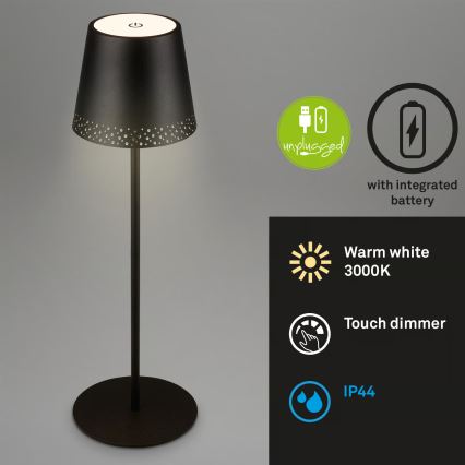 Brilo - LED punjiva dodirna vanjska stolna lampa KIKI s mogućnošću prigušivanja LED/2,6W/5V IP44 2600 mAh crna