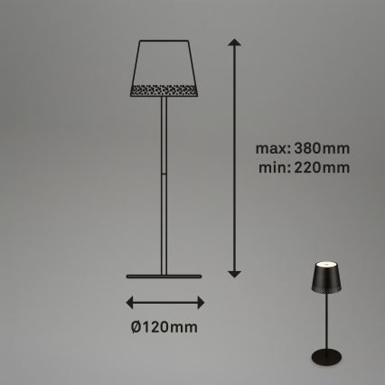 Brilo - LED punjiva dodirna vanjska stolna lampa KIKI s mogućnošću prigušivanja LED/2,6W/5V IP44 2600 mAh crna