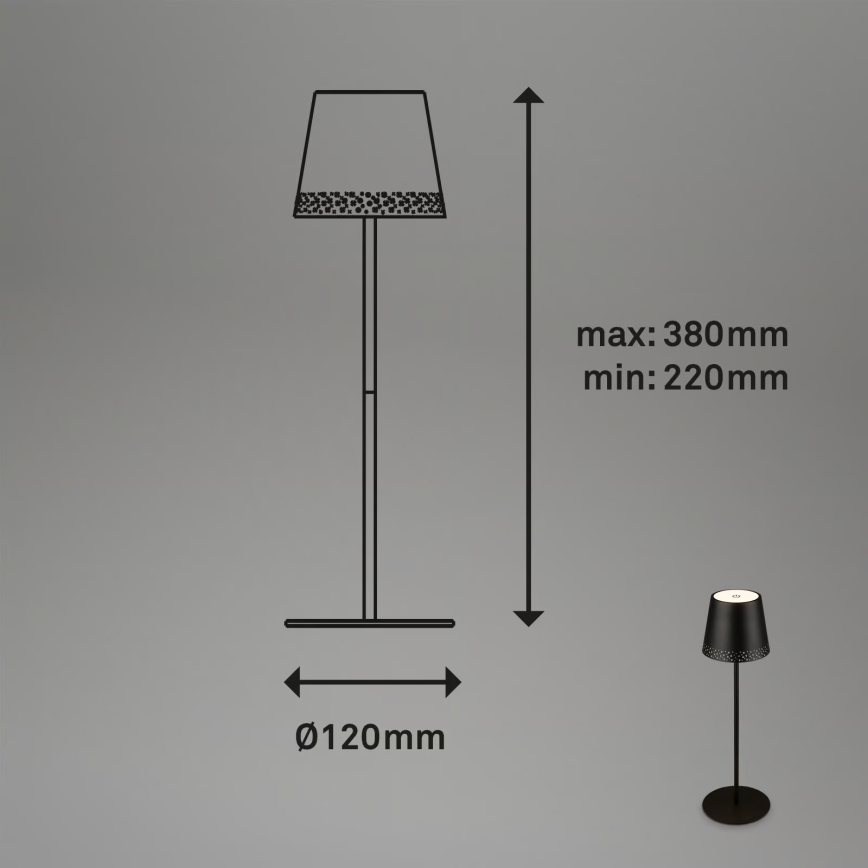 Brilo - LED punjiva dodirna vanjska stolna lampa KIKI s mogućnošću prigušivanja LED/2,6W/5V IP44 2600 mAh crna